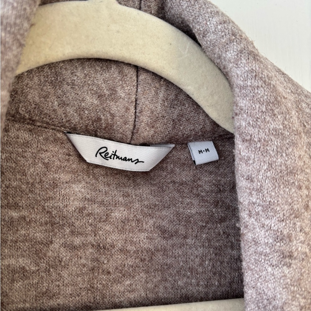 Reitmans Taupe Cozy Open Cardigan Soft Stretch Pockets Medium Fall Layer Casual - Picture 3 of 9